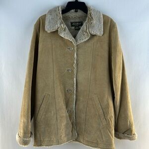 Eddie Bauer Fur Lined Suede Button Down Coat